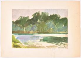Iványi jelzéssel: Táj (hátoldalán nyomat Barsi B jelzéssel). Akvarell, papír, paszpartura ragasztva....