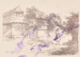 Iványi jelzéssel: Táj (hátoldalán nyomat Barsi B jelzéssel). Akvarell, papír, paszpartura ragasztva....