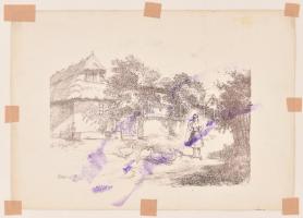 Iványi jelzéssel: Táj (hátoldalán nyomat Barsi B jelzéssel). Akvarell, papír, paszpartura ragasztva....