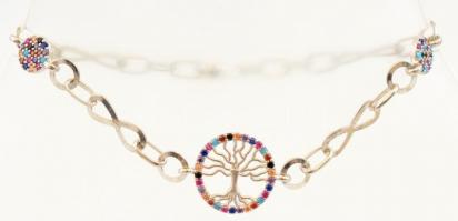 Ezüst(Ag) karkötő apró színes kövekkel, fa motívummal, jelzett, h: 17 cm, bruttó: 4,36 g