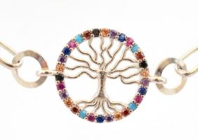 Ezüst(Ag) karkötő apró színes kövekkel, fa motívummal, jelzett, h: 17 cm, bruttó: 4,36 g