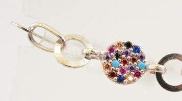 Ezüst(Ag) karkötő apró színes kövekkel, fa motívummal, jelzett, h: 17 cm, bruttó: 4,36 g