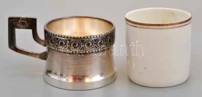 WMF mokkás készlet. 6 db csésze, aljjal. Jelzett alpakka, porcelán betéttel. Hibátlan