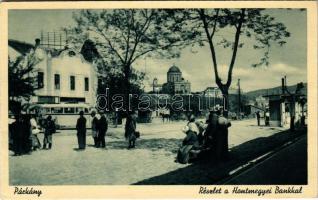 Párkány, Stúrovo; Részlet a Hont megyei bankkal, autóbusz, Bazilika / bank, autobus, street view, basilica