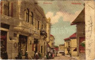 1915 Rózsahegy, Ruzomberok; Király utca, üzletek, tejcsarnok. Klimacek Sándor kiadása / street view, shops (EB)