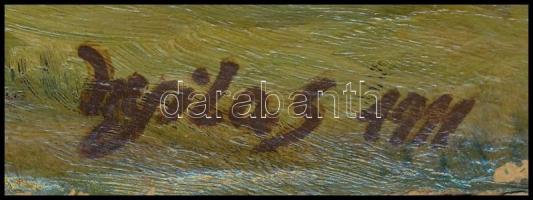 Nyilas jelzéssel: Gémeskút a pusztában, olaj, karton, sérült, 22x28 cm