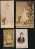 cca 1886-1903 8 db egy családról készült hölgy- és gyermekportré, vintage keményhátú fotó különböző műtermekből (Podleszny és özv. hegedűs Józsefné Kassa; Knebel Ferencz, Szombathely), részben feliratozott, 10x6 és 19x11 cm közötti méretekben