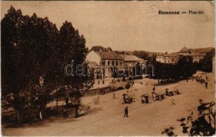 1915 Homonna, Homenau, Humenné; Piac tér árusokkal, kastély. Vasúti levelezőlapárusítás 3291. / market, vendors, castle (EK)