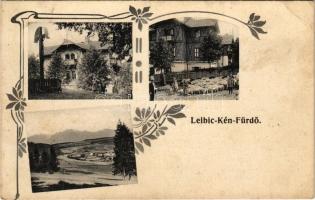 1910 Leibic, Leibitz, Lubica; Kénfürdő, nyaraló, látkép / spa, bath, villa, general view. Art Nouveau, floral (EK)