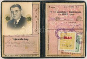 1942 Magyar Királyi Államvasutak által kiállított félárú jegy vásárlására jogosító fényképes igazolvány