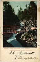 1914 Tátra, Magas Tátra, Vysoké Tatry; Nagy-Tarpatak felső vízesése, fahíd. Cattarino S. kiadása 124. / Gross-Kohlbach oberer Wasserfall / waterfall, wooden bridge (EK)