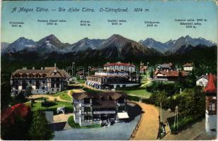 1914 Tátrafüred, Ótátrafüred, Altschmecks, Stary Smokovec (Tátra, Magas Tátra, Vysoké Tatry); látkép, szálloda, Kertész Tódor üzlete / general view, hotel, souvenir shop (EK)