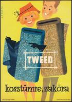 cca 1960 Tweed - Kosztümre, zakóra, s.: Lengyel. Villamosplakát 16x23 cm