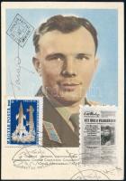 1961 Jurij Alekszejevics Gagarin (1934-1968) szovjet űrhajós autográf aláírása levelezőlapon alkalmi bélyegzéssel. Megíratlan / Autograph signature of Yuriy Alekseyevich Gagarin (1934-1968) Soviet astronaut on postcard with special cancellation