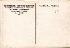 Hofherr-Schrantz-Clayton-Shuttleworth Magyar Gépgyári Művek Rt. leányvállalata Milánóban, reklámlap,...
