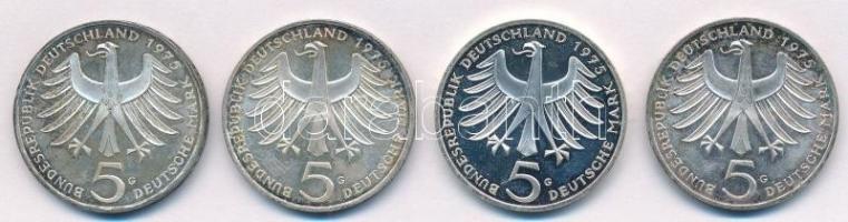 NSZK 1975G 5M Ag "Albert Schweitzer" (4db) T:1- (eredetileg PP) patina
FRG 1975G 5 Mark &...