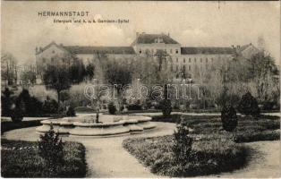 1906 Nagyszeben, Hermannstadt, Sibiu; Erlen liget és cs. és kir. helyőrségi kórház / K.u.K. Garnison Spital / park and Austro-Hungarian military hospital