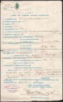 1938 Gerő (szül: Grünhut) Ödön (1863-1939), műkritikus részére kiállított kivonat a pécsi izraelita hitközség születési anyakönyvéből, Wallenstein Zoltán (1898-1944) pécsi anyakönyvvezető főrabbi autográf aláírásával és a pécsi rabbiság mint izraelita anyakönyvi hivatal pecsétjével/ Autograph signature of rabbi Zoltán Wallenstein, Pécs (Fünfkirchen), Hungary on a document