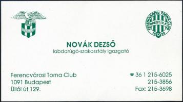 cca 1994-1996 Novák Dezső FTC labdarúgó szakosztály igazgató, korábbi fradista labdarúgó névjegykártyája