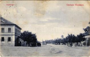 1912 Pécska, Magyarpécska, Pecica;  Árpád utca, szálloda, zsinagóga. Iritz Manó kiadása / street view, hotel, synagogue (EK)