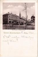 1901 Marosvásárhely, Targu Mures; Fő tér, Takarékpénztár, Bucher Lajos üzlete. Bogdánffy István kiadása / main square, savings bank, shops