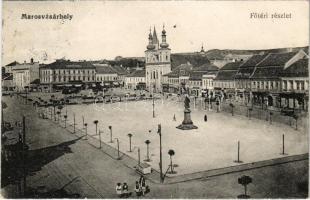 1917 Marosvásárhely, Targu Mures; Fő tér, Fő tér, Takarékpénztár, Staibl, Mózes Károly üzlete. Porjes S. Sándor kiadása / main square, savings bank, shops