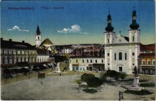 Marosvásárhely, Targu Mures; Fő tér, Takarékpénztár, Fritsch Jenő, Lukács János üzlete. Porjes S. Sándor kiadása / main square, savings bank, shops