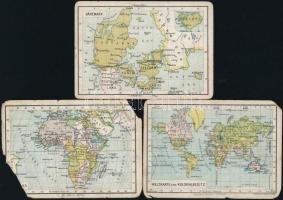cca 1912-18 Világtérkép kártyák, össz. 13 db, egyes földrészekről és országokról (Osztrák-Magyar Mon...