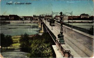 1916 Szeged, Tisza part, híd, villamos (EK)