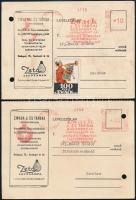 1940 2 db Zwack J. és Társai levelezőlap, Szentesre küldve, egyiken 100 éves a Zwack bélyeggel. Egyik kissé foltos, másik lyukasztott