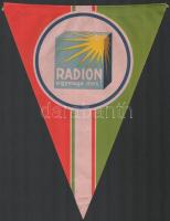 Régi Radion egymaga mos! illusztrált reklám zászló formában, papír, 29x22 cm