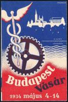 1934 Budapest Vásár (Budapesti Nemzetközi Vásár), egyidejűleg nemzetközi autó- és motorversenyek, reklám és zsebnaptár, papír, négyoldalas, jó állapotban, 11x77 cm
