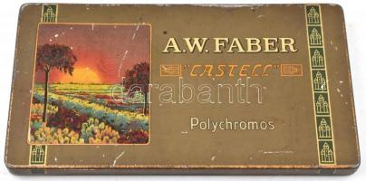 A. W. Castell Polychromos fémdoboz, kopott, 17,5x10x1 cm