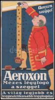 Régi Aeroxon mézes légyfogó reklám nyomtatvány vagy kisplakát, papír, kis szakadással és apró folttal, 34x18,5 cm