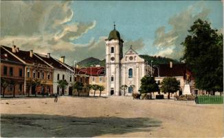 Rozsnyó, Roznava; Rákóczi tér, Fekete Sas szálloda / square, hotel