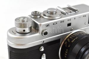 Zorkij-4 szovjet távmérős fényképezőgép, Jupiter-8 2/50 mm objektívvel, eredeti bőr tokjában, jó áll...