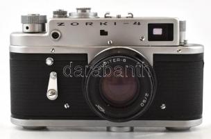 Zorkij-4 szovjet távmérős fényképezőgép, Jupiter-8 2/50 mm objektívvel, eredeti bőr tokjában, jó áll...