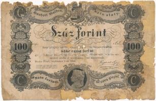 1848. 100Ft Kossuth bankó T:IV restaurált, jelentős anyaghiány  Hungary 1848. 100Ft Kossuth banknote C:G restored, significant missing material  Adamo G114