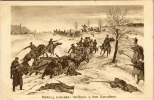 Rückzug russischer Artillerie in den Karpathen / WWI K.u.K. (Austro-Hungarian) military art postcard