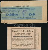 cca 1930-44  vegyes színházi jegy és reklám prospektus tétel (Fővárosi Operett Színház, Szentesi Szí...
