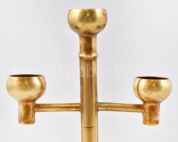 Fém, háromágú gyertyatartó, enyhe kopással, m: 23,5 cm