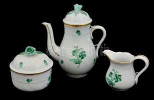 Herendi zöld virág mintás mokkás készlet. Kézzel festett, jelzett, hibátlan