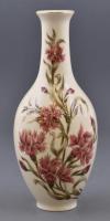 Zsolnay virág mintás váza. Kézzel festett, jelzett (Bányavölgyi Zsuzsanna), mázrepedéses, hibátlan 27 cm