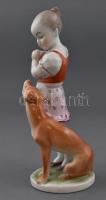 Herendi kutyás lány. Kézzel festett, jelzett, hibátlan. 22 cm