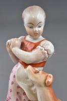 Herendi kutyás lány. Kézzel festett, jelzett, hibátlan. 22 cm