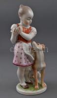 Herendi kutyás lány. Kézzel festett, jelzett, hibátlan. 22 cm