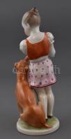 Herendi kutyás lány. Kézzel festett, jelzett, hibátlan. 22 cm