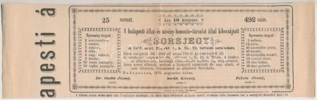 Budapest 1880. A Budapesti Állat- és Növényhonosító-Társulat sorsjegye T:II-
