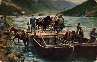 1917 Élelmezési csoport áthajózása a fekete Drin folyón / WWI K.u.K. (Austro-Hungarian) military postcard