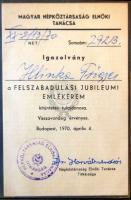 1970. "Felszabadulási Jubileumi Emlékérem" kitüntetés, adományozó oklevéllel és igazolvánn...